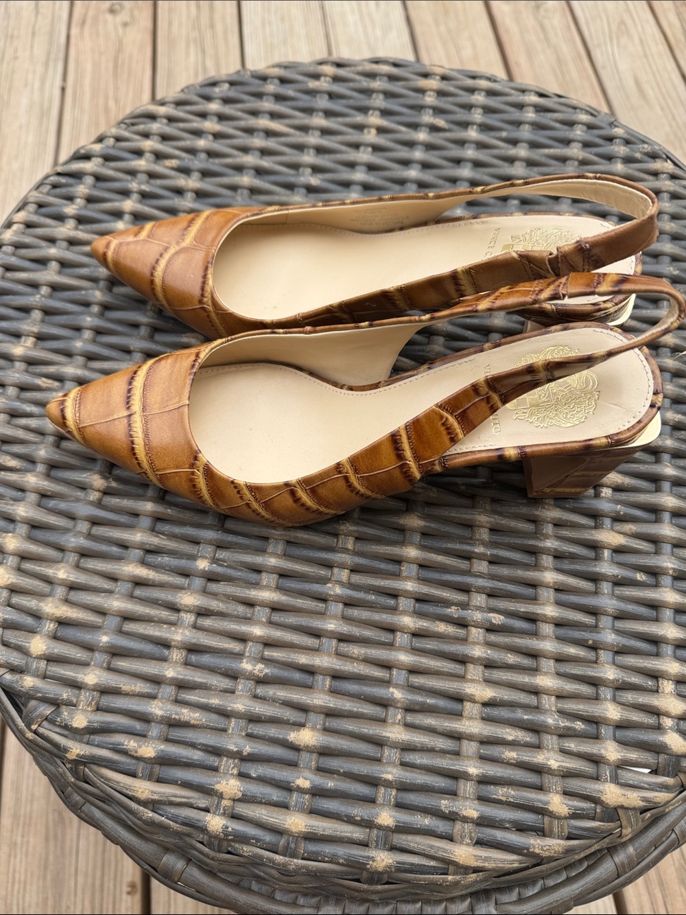 Vince Camuto Tan Croc-Embossed Pointed Slingback Pumps - Picture 5 of 5